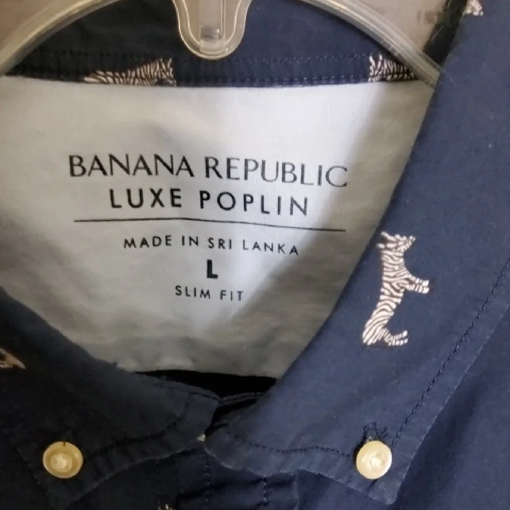 Banana Republic Navy Blue Shirt with White Animal Pattern